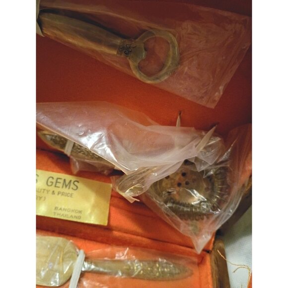 Vtg 60s Johnys Gems 9pc Cocktail Bar Set Plated Bangkok Thailand Wood Box - Picture 4 of 14